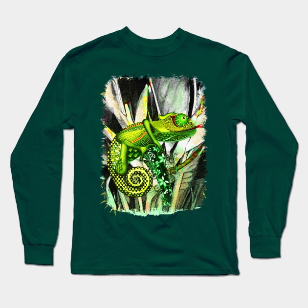 Chameleon Hunter Weird Surreal Animal Long Sleeve T-Shirt by BluedarkArt